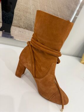 Alexandre Birman Cognac Suede Wrap Mid-Calf Boot